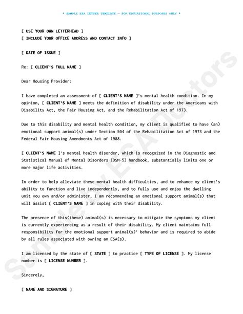 ESA letter template for housing 8