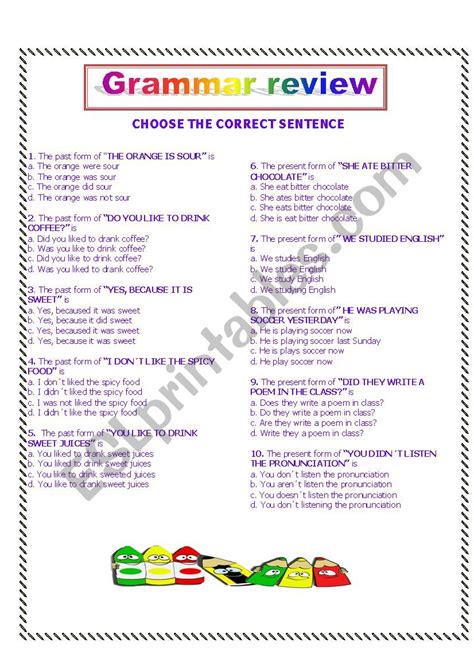 ESL Grammar Worksheets Review