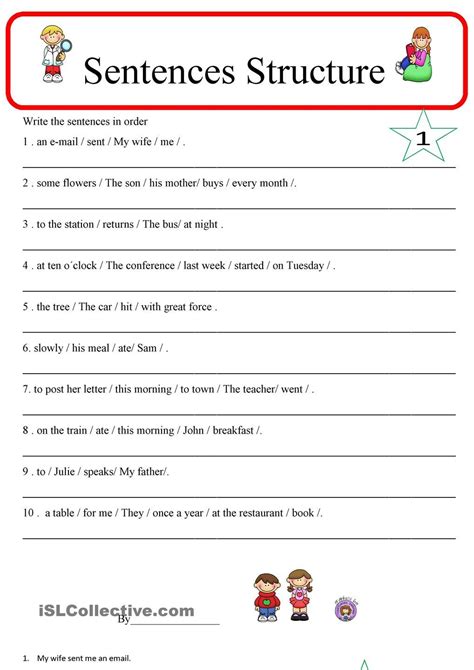 ESL Grammar Worksheets for Sentence Structure