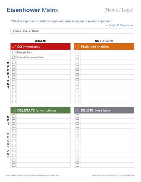 Eisenhower Matrix Template Excel Free Download