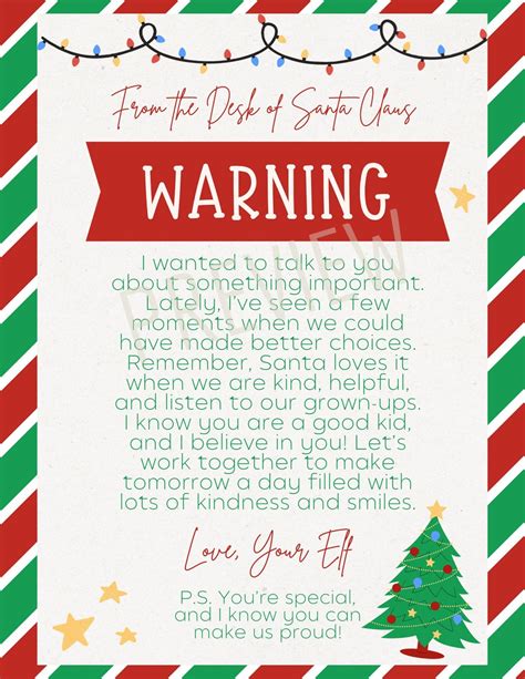 Elf on the Shelf Warning Letter Printable