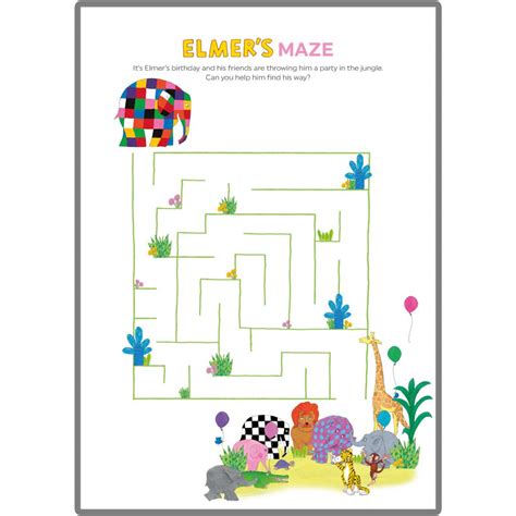 Elmer the Elephant mazes and puzzles for kids