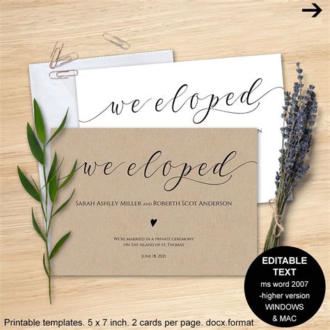 Elopement Announcement Template Examples