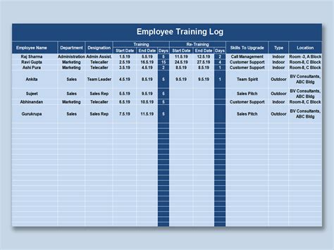 Employee Training Schedule Template Excel Example