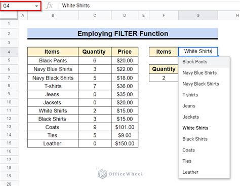 Employing FILTER Function in Google Sheets