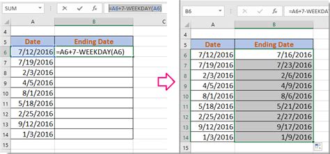 End of Week Formula Example 1