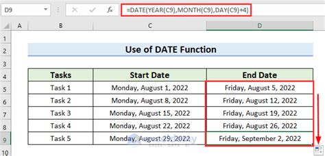 End of Week Formula Excel