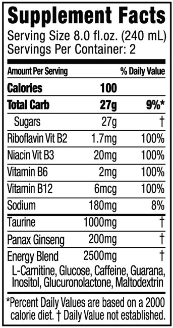 Energy Drink Supplement Facts