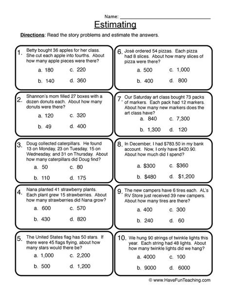 Estimates Worksheet Hidden