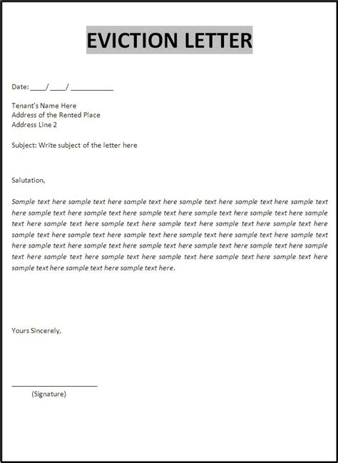 Eviction Letter Template Word Sample 1