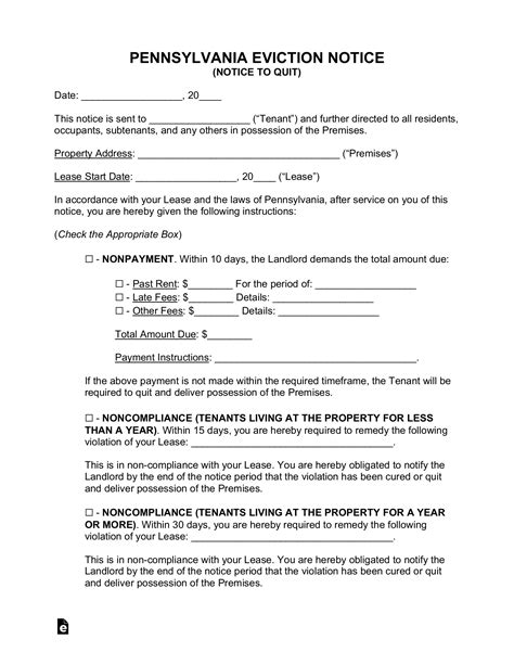 Eviction Notice Template Elements PA