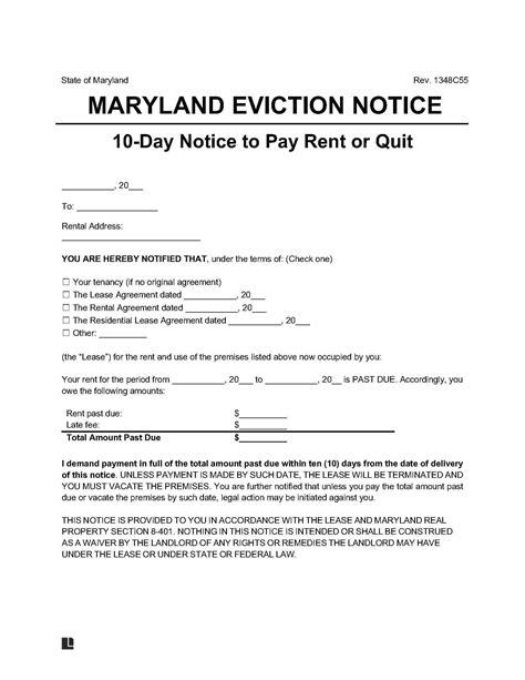 Eviction Notice Template Maryland 1789