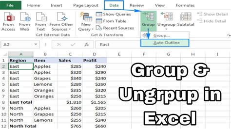 Excel 2016 Group Ungroup