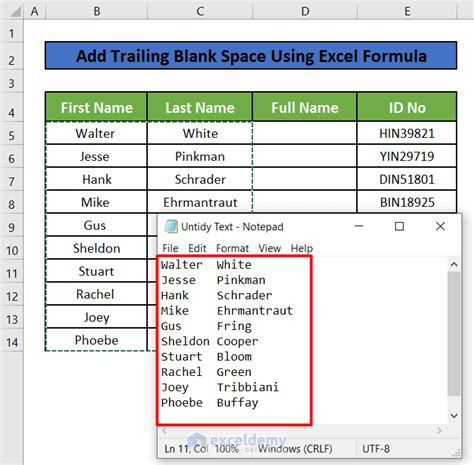 Adding Spaces in Excel