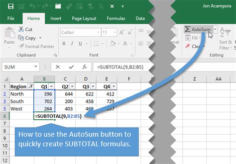 Excel AutoSum Feature