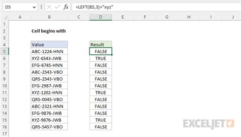 Using Begins With in Excel