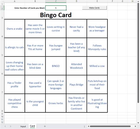 Excel Bingo Card Generator