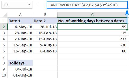 Excel business day calculations