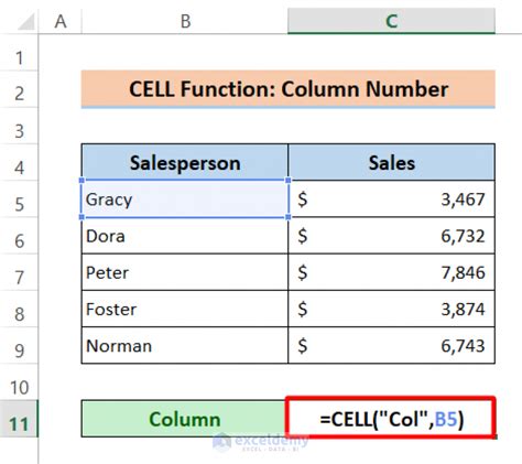 Excel CELL Function Example