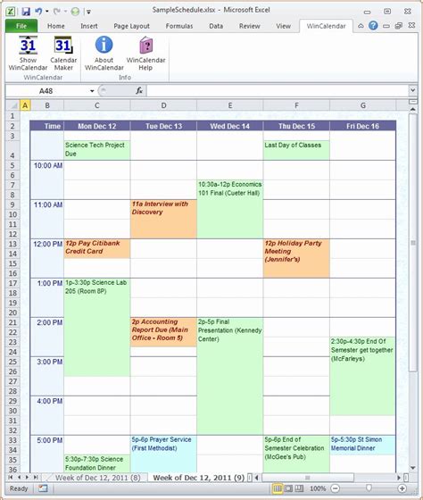 Daily Schedule in Excel