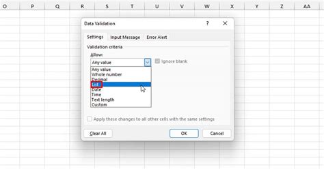 Excel Data Validation