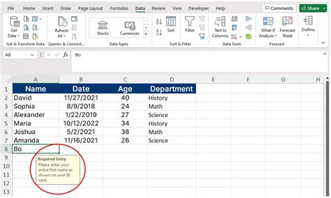 Data Validation in Excel