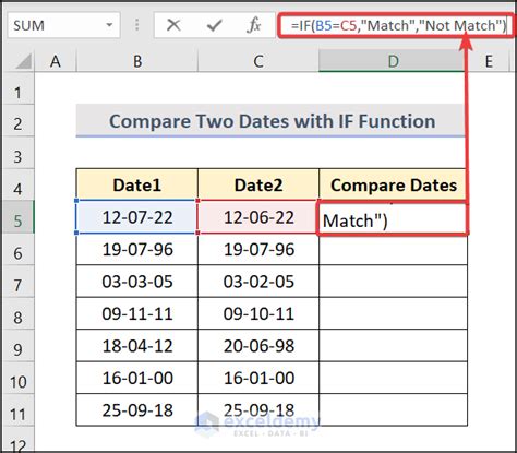 Excel Date Comparison Formulas