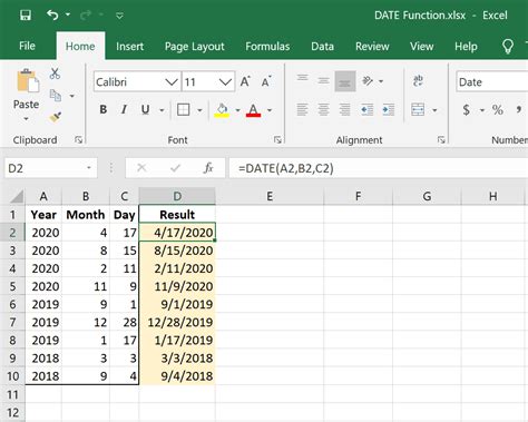 Using DATE Function in Excel