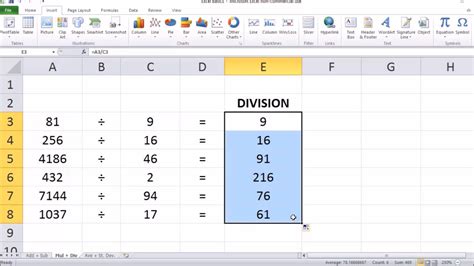 Excel Division Operator