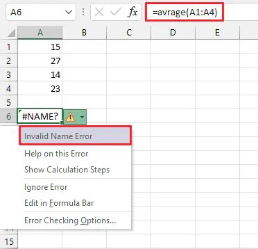 Excel Error Message