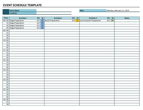 Excel Event Schedule Templates