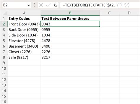 Gallery of examples for extracting characters between parentheses in Excel