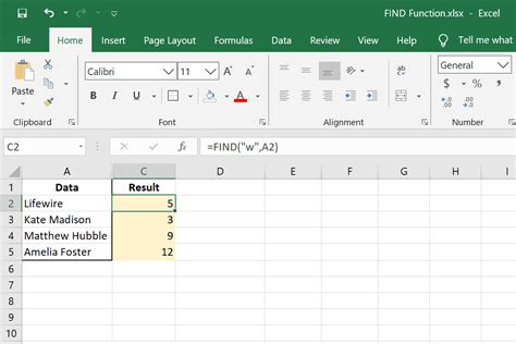 Excel FIND Function Example