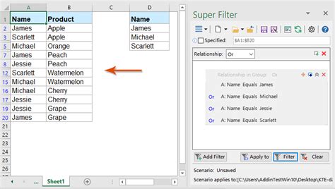 Excel Filter Multiple Names Selection