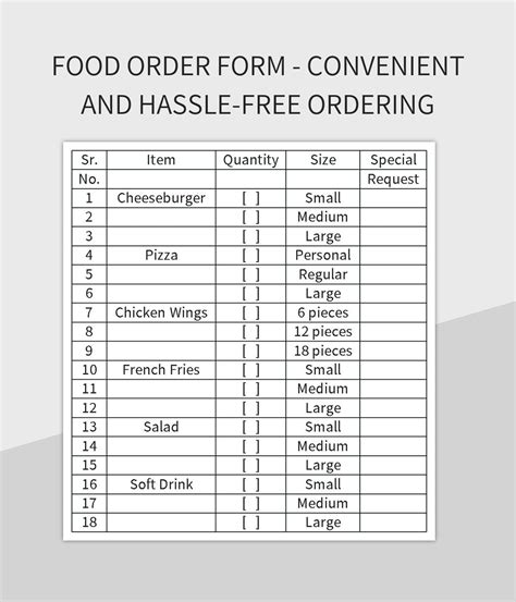 Excel Food Order Form