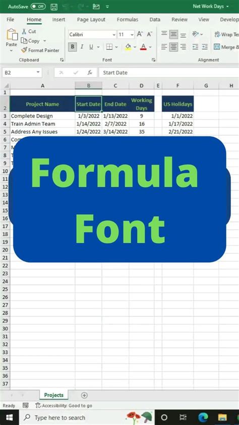 Calibri Font in Excel Formula Bar