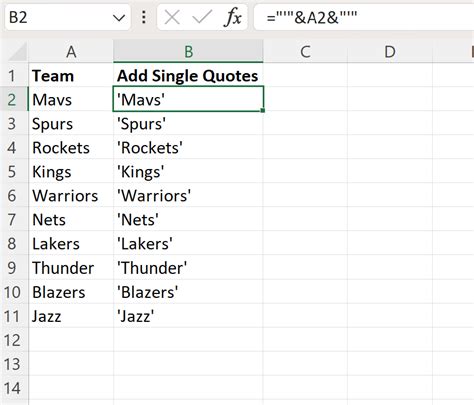 Excel Formulas Single Quotes