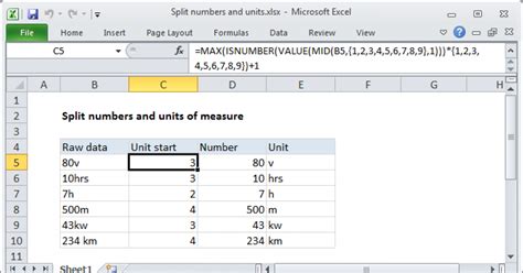 Excel Formulas Units