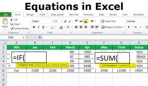 Excel Formulas and Equations