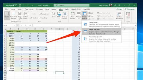 Excel Freeze Rows Option