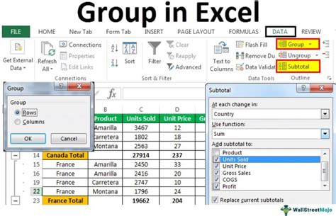 Excel Group and Ungroup Functions