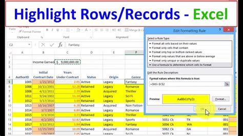 Example of Conditional Formatting in Excel