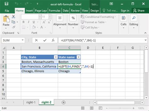 Excel LEFT and FIND Functions Example