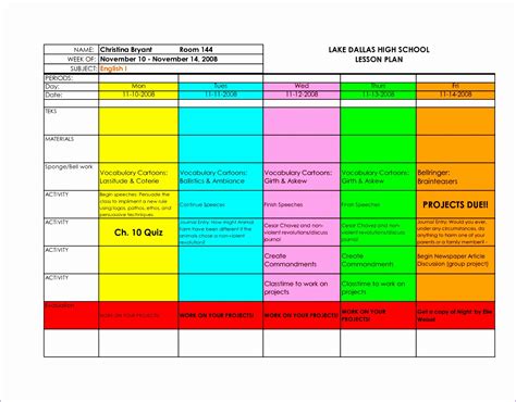 Excel Lesson Plan Template For Educators