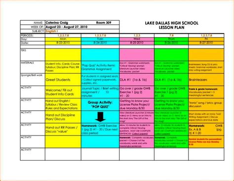 Excel Lesson Plan Template For Educators