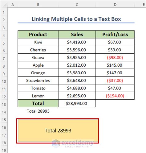 Excel Linked Cells Example