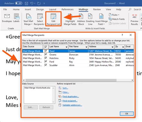 Excel Mail Merge Feature