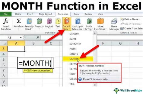 Excel Month Function Screenshot