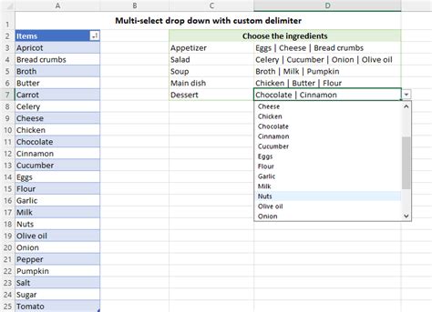 Excel Multiple Selection Dropdown Example