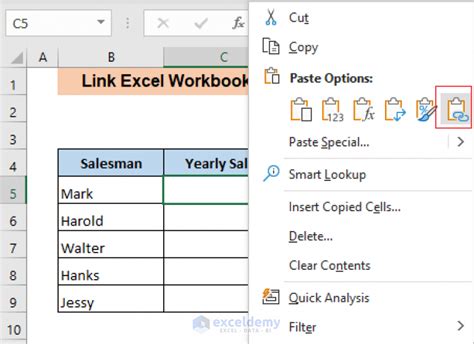 Paste Link Option in Excel